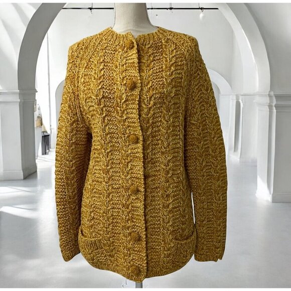 Vintage Handmade Cable Knit Button Front Pocketed Cardigan Sweater Medium - Picture 1 of 7